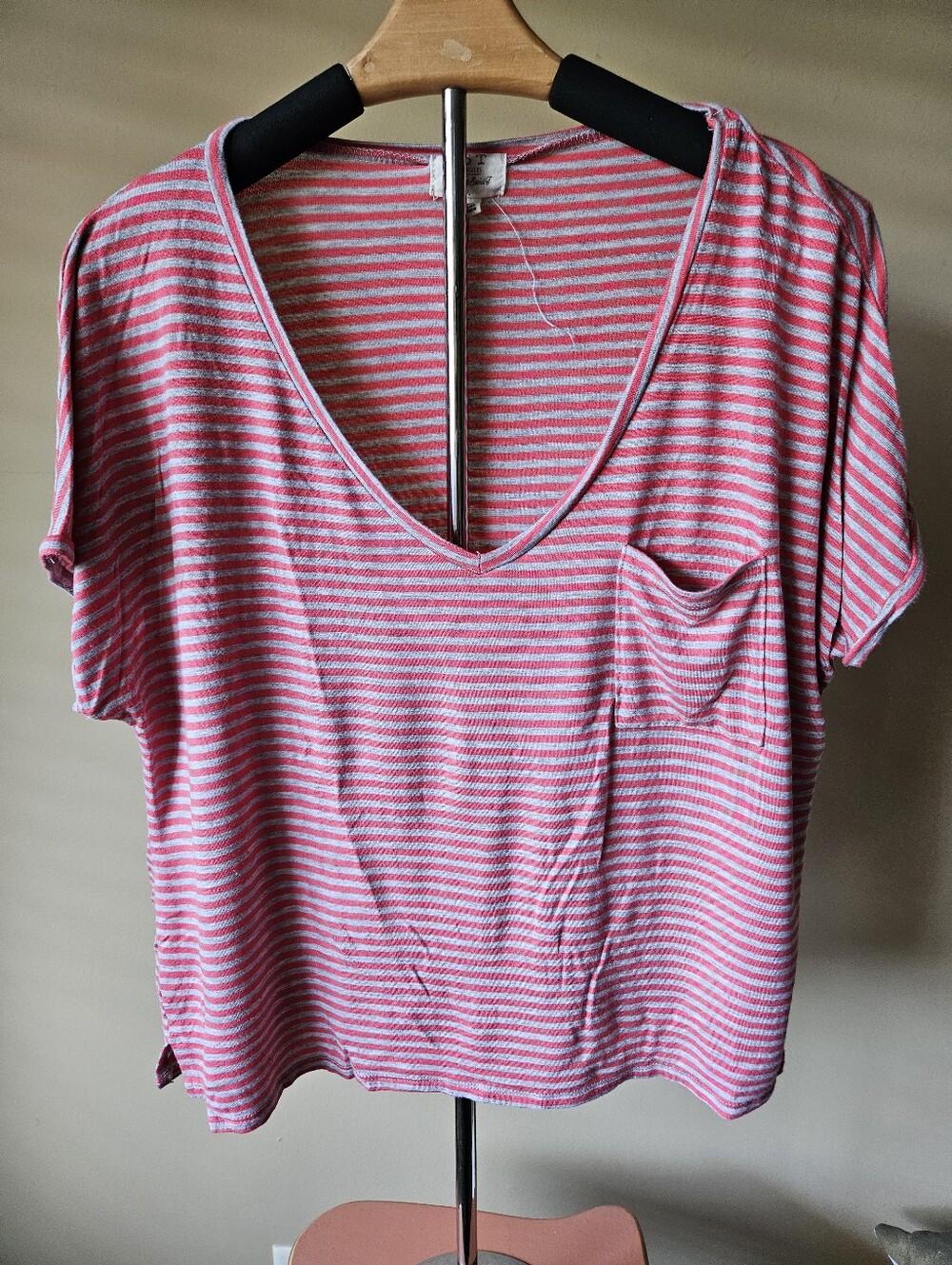 PST Los Angeles Project Social T Striped V-Neck Pocket Tee - Size L